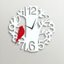 Timezone Sparrow On Tree Wall Clock White And Red TI430DE07YAIINDFUR
