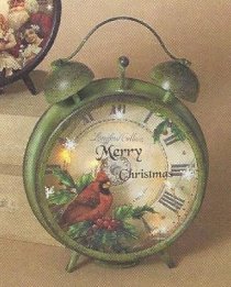 Deluxe Metal Christmas Holiday Cardinal Clock Old Fashioned Antique Style - Battery Oprated Lights Up Only - For Decorative Use