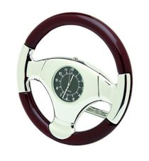 Sanis Enterprises Rosewood with Black Dial Steering Wheel Desk Clock, 3.25-Inch