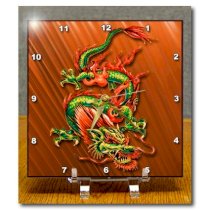 3dRose dc_108113_1 Oriental Dragon in Flaming Oranges Reds and Greens-Desk Clock, 6 by 6-Inch