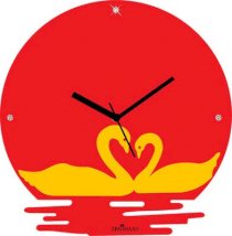 Zeeshaan Swan In The Water Red And Yellow Analog Wall Clock