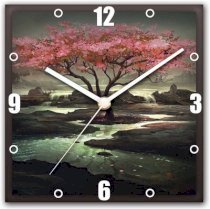 StyBuzz Pink Leaf tree Analog Wall Clock
