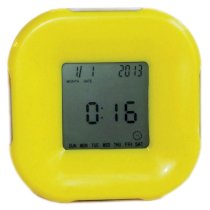 Yellow Digital Four Sided Clock with Timer, Thermometer, and Alarm on a LED Display Dual Color Backlight