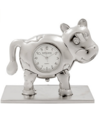 Daniel David Home Analog Desk Clock - Miniature Silver Cow BB0011