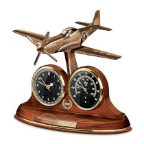 Tabletop Clock: P-51 Mustang 70th Anniversary Thermometer Tabletop Clock by The Bradford Exchange