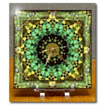 3dRose dc_42579_1 Mandala 29 Floral Flowers Green Turquoise Gold Glowing Peace Meditation Desk Clock, 6 by 6-Inch