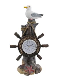 Ship's Wheel And Seagull Nautical Theme Desk Clock