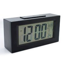 JCC Smart Light Series Sensor Intelligent Backlight Large LCD Digital Alarm Clock Theremometer Calendar Bedside Desk Alarm Clock (Black)