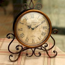 Glodeals European Style Antique Retro Vintage-Inspired Wrought Iron Craft Table Clock Home Decor (Dark Gold)