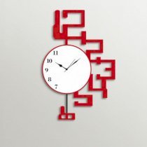 Timezone Stylized Digits With Pendulum Wall Clock Red And White TI430DE96XWXINDFUR