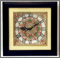 eCraftIndia Faux Stone Studded Marble with LED and Wooden Frame Analog Wall Clock