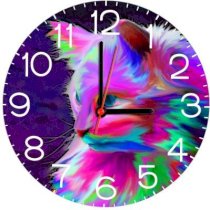 Ellicon B143 Colorful Cat Design Analog Wall Clock (White) 