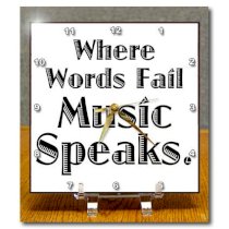 3dRose dc_171895_1 Where Words Fail Music Speaks Desk Clock, 6 by 6-Inch