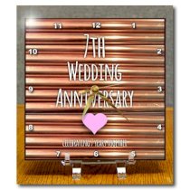 3dRose dc_154436_1 7Th Wedding Anniversary Gift Copper Celebrating 7 Years Together Seventh Anniversaries Seven Desk Clock, 6 by 6-Inch