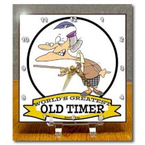 3dRose dc_103408_1 Funny Worlds Greatest Old Timer Lady Cartoon-Desk Clock, 6 by 6-Inch