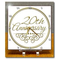 3dRose dc_154462_1 20th Anniversary Gift Gold Text for Celebrating Wedding Anniversaries 20 Years Married Together Desk Clock, 6 by 6-Inch