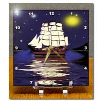 3dRose dc_6675_1 Desk Clock, A Nautical Dream Smudge Art Ship Art, 6 by 6-Inch