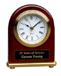 Personalized 4 x 5 Rosewood Piano Finish Arch Desk Clock - Brand New