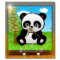 3dRose LLC Panda bear 6 by 6-Inch Desk Clock