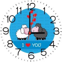  Ellicon B225 Cartoon Sheep Kissing Analog Wall Clock (White) 
