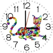 Ellicon B141 Colorful Cat Analog Wall Clock (White) 