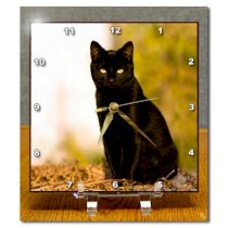 3dRose LLC Black Cat Desk Clock, 6 by 6-Inch