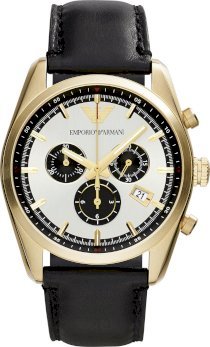     Emporio Armani Unisex Chronograph Black Leather Strap Watch 43mm 64216