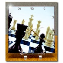 3dRose dc_155003_1 Chessboard with Various Chess Pieces Concept Desk Clock, 6 by 6-Inch