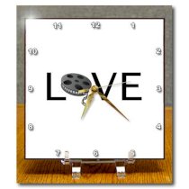 3dRose dc_180480_1 Love with Movie Reel for O Filming Buff Film Making Passion Black Text Desk Clock, 6 by 6-Inch