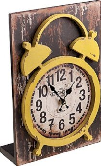 13" Distressed Yellow "Kensington Station" Pop Out Vintage Twin Bell Style Table Clock