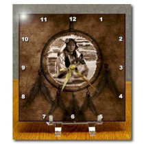 3dRose dc_52256_1 Brown Native American Wolf Based on a Painting by Martin Basmajian Desk Clock, 6 by 6-Inch