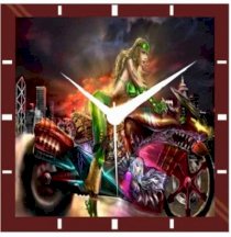  Moneysaver Girl On Motorcycle Analog Wall Clock (Multicolour) 