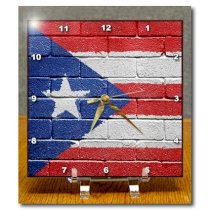3dRose dc_156970_1 National Flag of Puerto Rico Painted Onto a Brick Wall Rican Desk Clock, 6 by 6-Inch