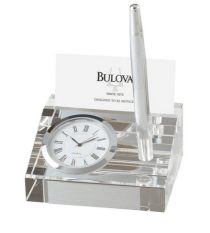 Bulova Dryden Crystal Clock with Card Holder and Pen