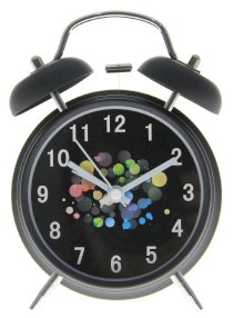 JustNile Bedside Twin Bell Alarm Clock with Backlight - 4" Jazzy Bubbles Black