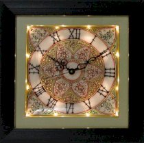 eCraftIndia Flower Decorated Marble with LED and Wooden Frame Analog Wall Clock