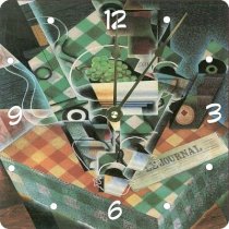 Rikki KnightTM Juan Gris Art Still Life with Green Checked Tablecloth Design 6" Art Desk Clock