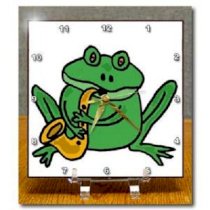 3dRose dc_200201_1 Funny Green Frog Playing Saxophone Desk Clock, 6 by 6-Inch