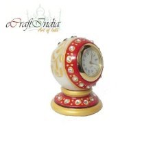 ECraftindia Faux Crystal Studded Marble Table Clock