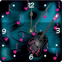 Rikki KnightTM Guitar Pink Love Hearts Design 6" Art Desk Clock