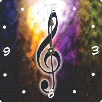 Rikki KnightTM Music Notes on Rainbow Orange Smokey Background Design 6" Art Desk Clock