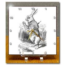 3dRose dc_193792_1 Alicein Wonderland White Rabbit with Pocket Watch John Tenniel Art Desk Clock, 6 by 6-Inch