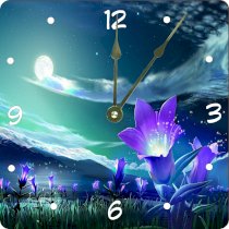 Rikki KnightTM Purple Flowers on Glorious Fantasy Night Sky Design 6" Art Desk Clock