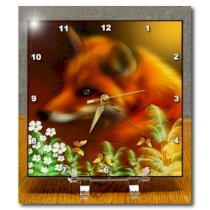 3dRose dc_23400_1 Red Fox in The Garden Desk Clock, 6 by 6-Inch