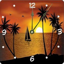 Rikki KnightTM Silhouette Boat Palm Trees on Sunset Design 6" Art Desk Clock