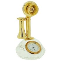 Miniature Gold Plated Antique Crystal Telephone Novelty Collectors Clock IMP502