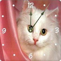 Rikki KnightTM Cat on Pink Satin Design 6" Art Desk Clock