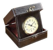Faux Leather Vintage Style Travel Clock In Box Brown Finish Gold Trim Home Décor