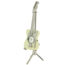 Miniature Ornamental Guitar Novelty Cream Tone Collectors Clock on Stand 9057
