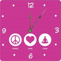 Rikki KnightTM Peace Love Yoga Rose Pink Color Design 6" Art Desk Clock